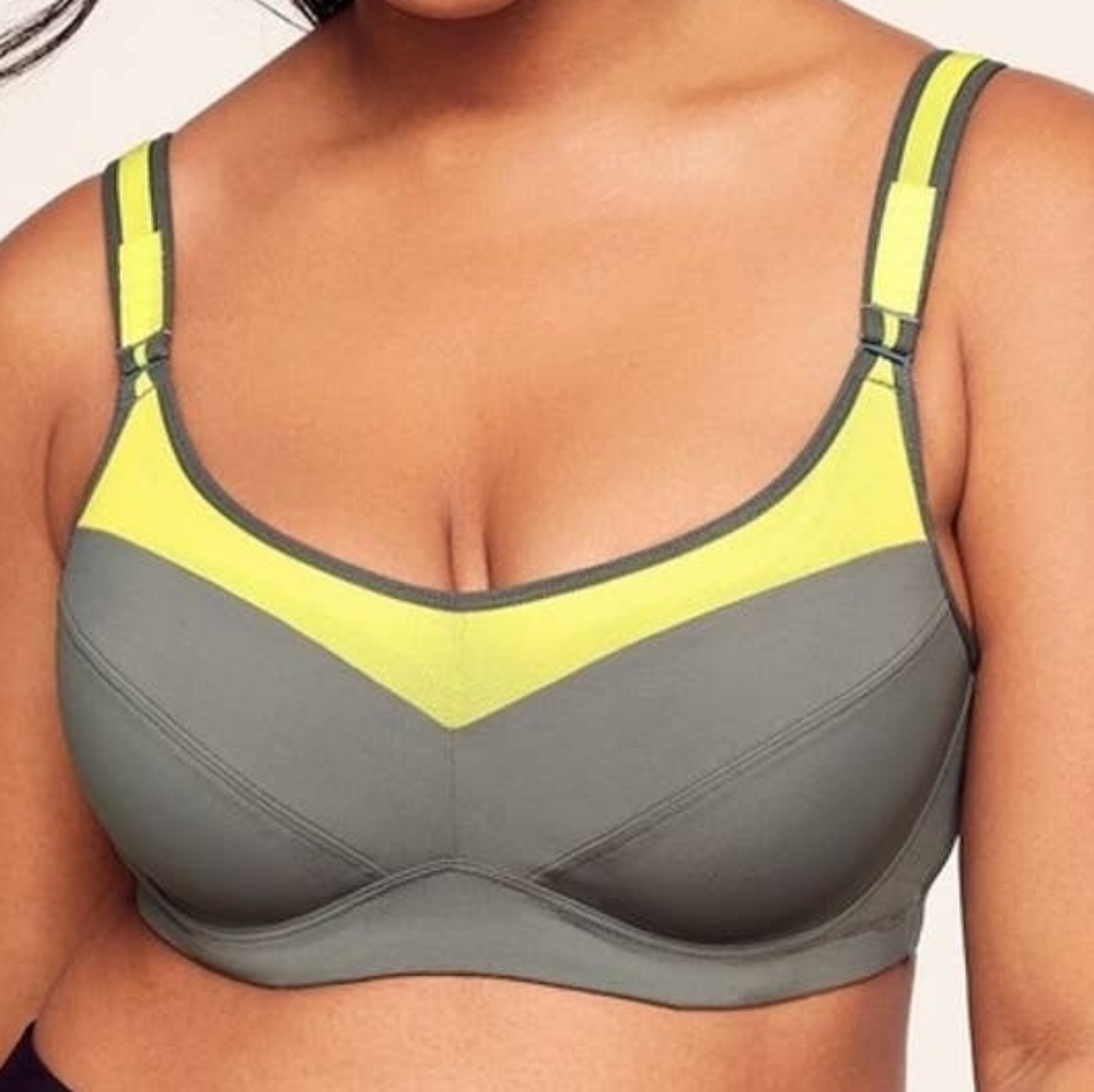 Sz 44DD Grey Yellow Adore Me Maho Contour High Impact Sport Bra